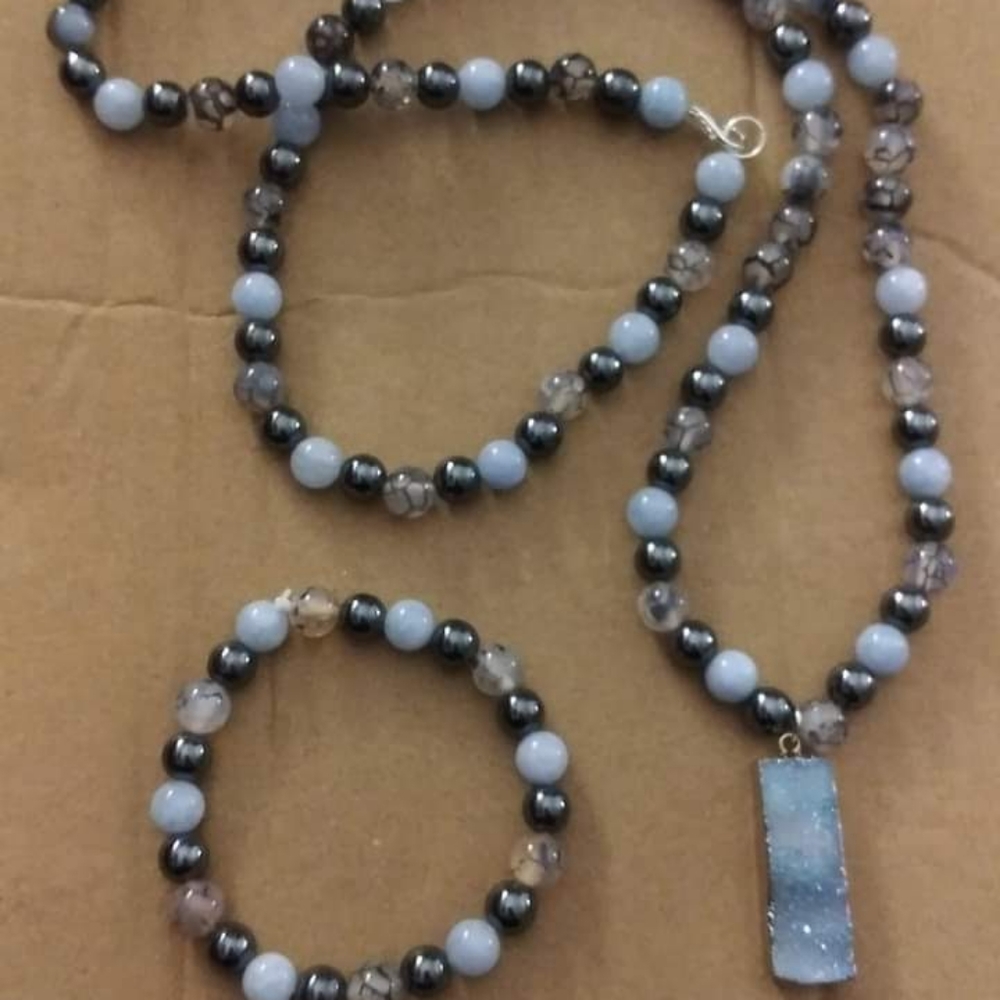 Natural Stone Necklace/Bracelet Set